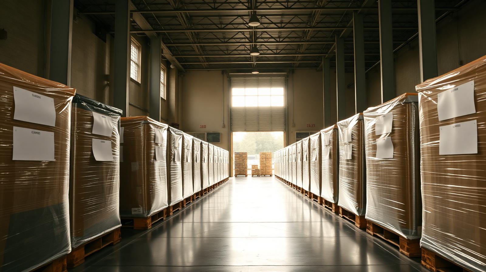 Stockholm warehouse with export pallets ready for shipping